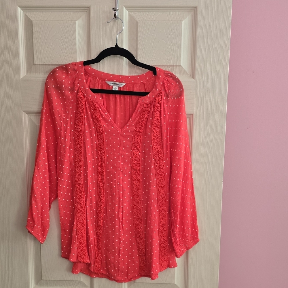 Counterparts Pink Blouse with White‎ Dots
